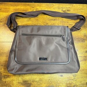 Givenchy Parfums Brown Nylon Messenger Bag Large Adjustable Strap Logo‎ Plaque